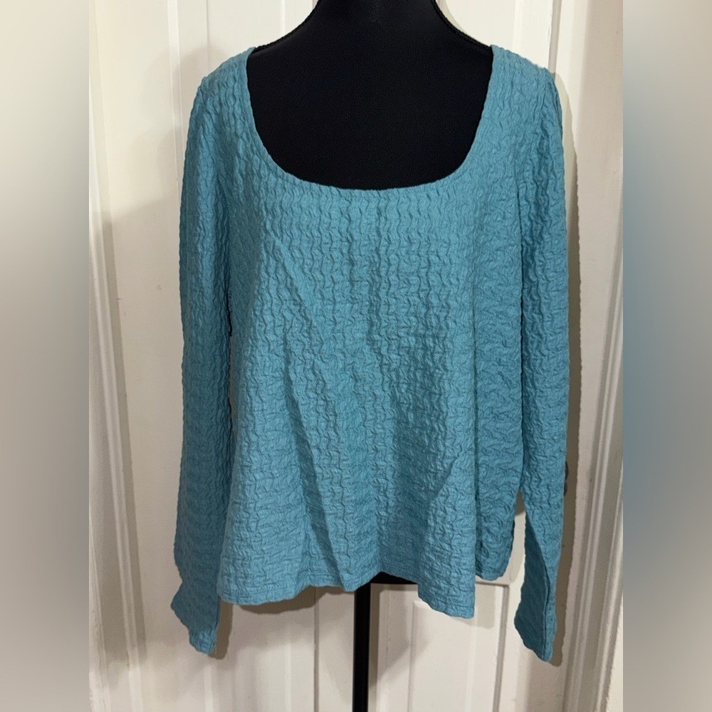 NWT Maurices 1X Teal Textured Long‎ Sleeve Top, shirt, blouse cute
